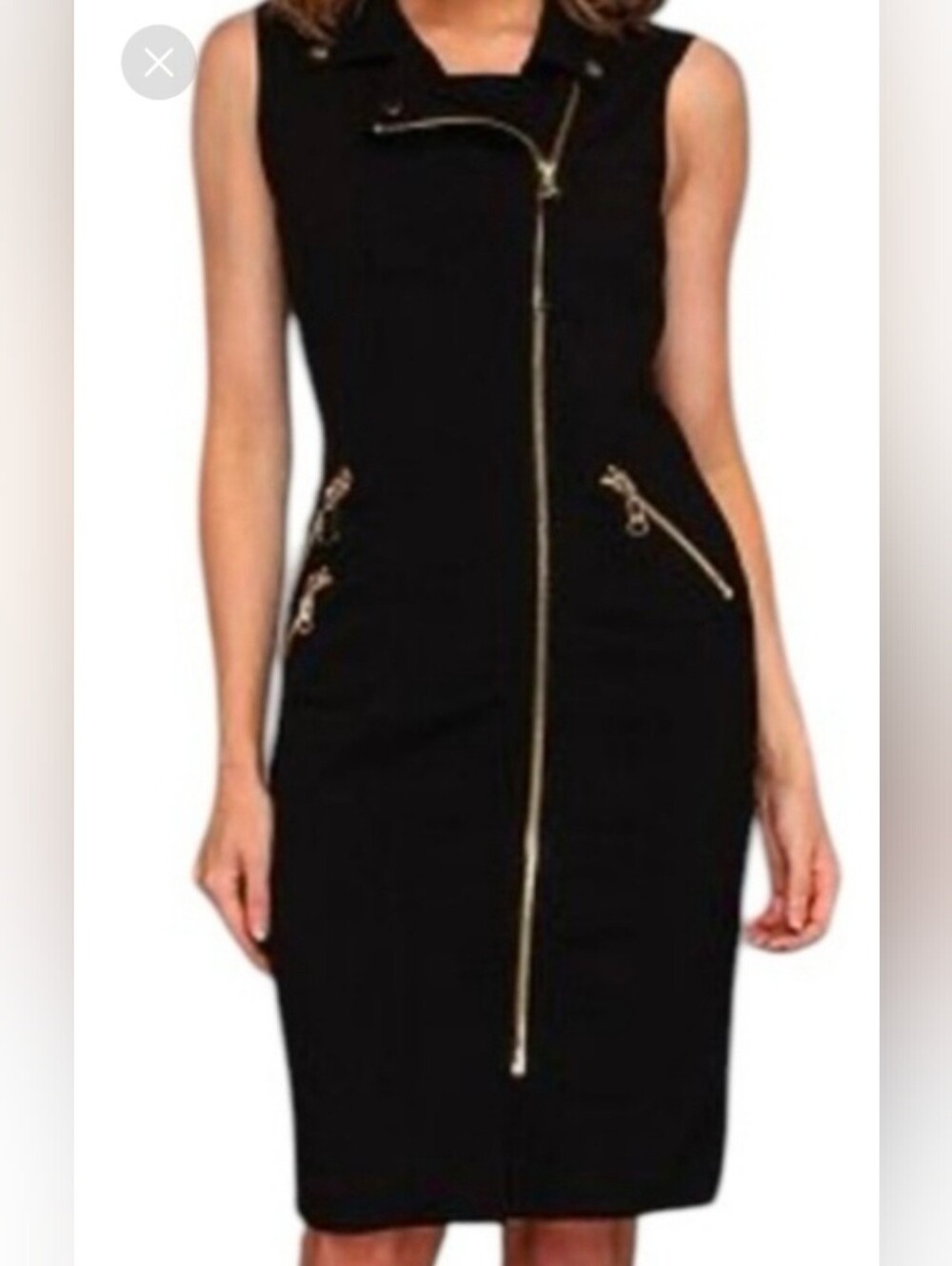 Calvin Klein Black Dress with Gold Hardware Full Zip Sz 14 NWT